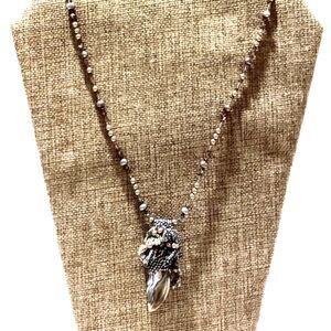 Artisan Freshwater Pearl Crystal Necklace with Woven Abalone Pendant